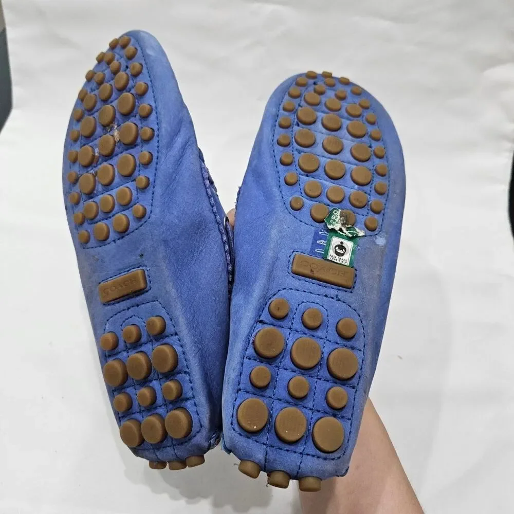 Coach Nadia Blue Nubuck Leather Tassel Driving Moccasins Loafers Women's 7B